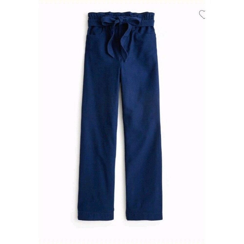NEW J. Crew Twill Paper Bag Full Length Pant Dark Blue Cotton Belt CL241 Size 8